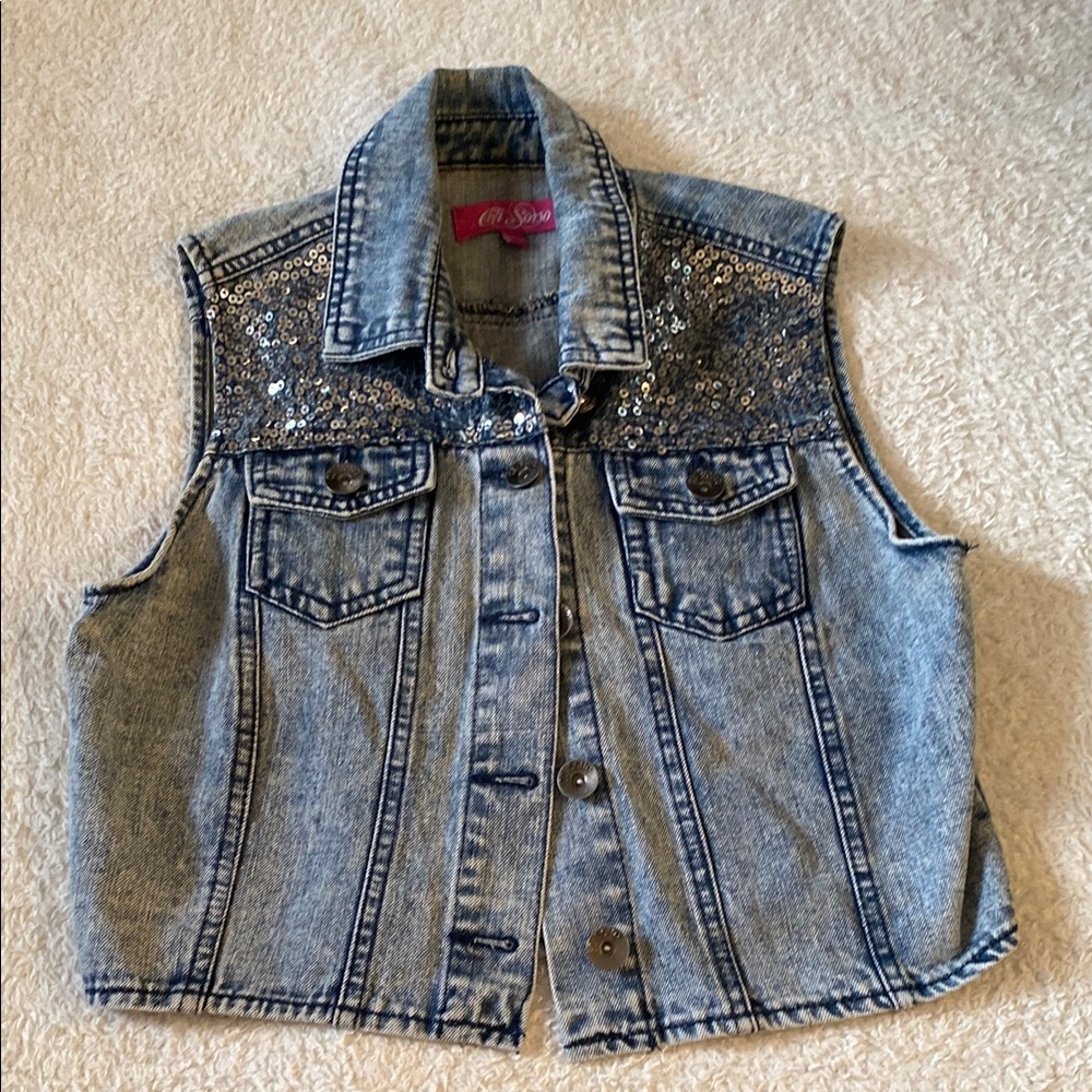 Denim Vest with Sequin Detail